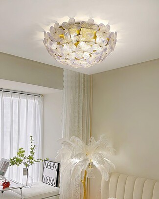Flush Mount Ceiling Light Frosted Textured Glass Petal Lamp