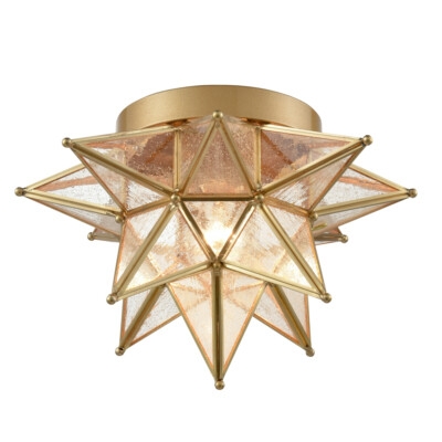 Flush Mount Light Brass Metalwork Seeded Glass Star