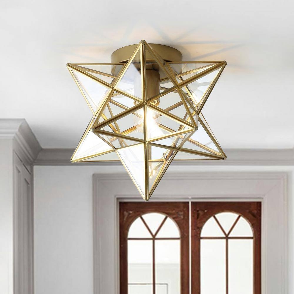 Flush Mount Light Gold Geometric Moravian Star Lamp
