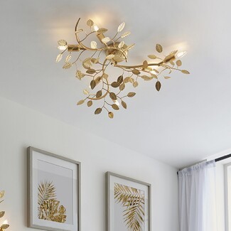Flush Mount Light Gold Leaf Accents Nature Inspired Fixture