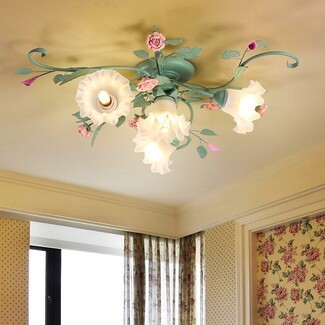 Flush Mount Light Vine Shaped Arms Pink Rose Hallway Light