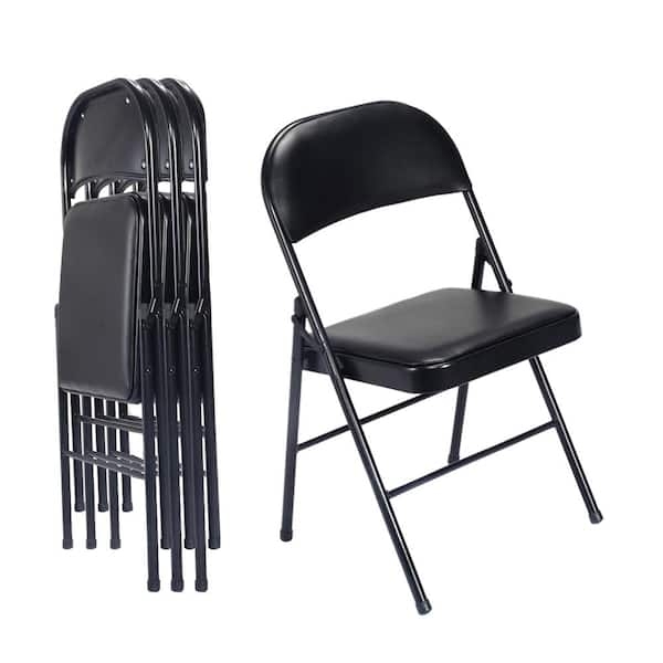 Folding Chair with Padded Backrest and Matte Black Frame