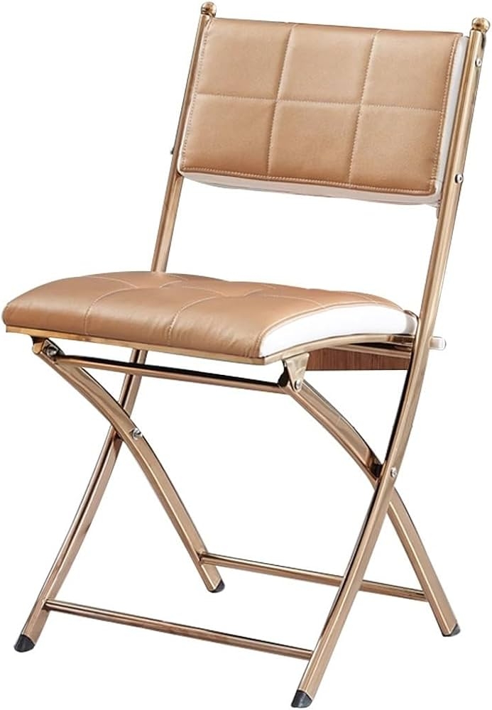 Folding Chair with Polished Gold Frame and Quilted Seat