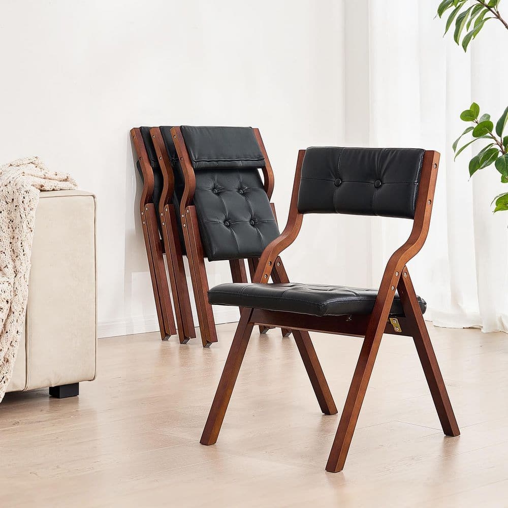 Folding Chair with Tufted Leather-Look and Button Details