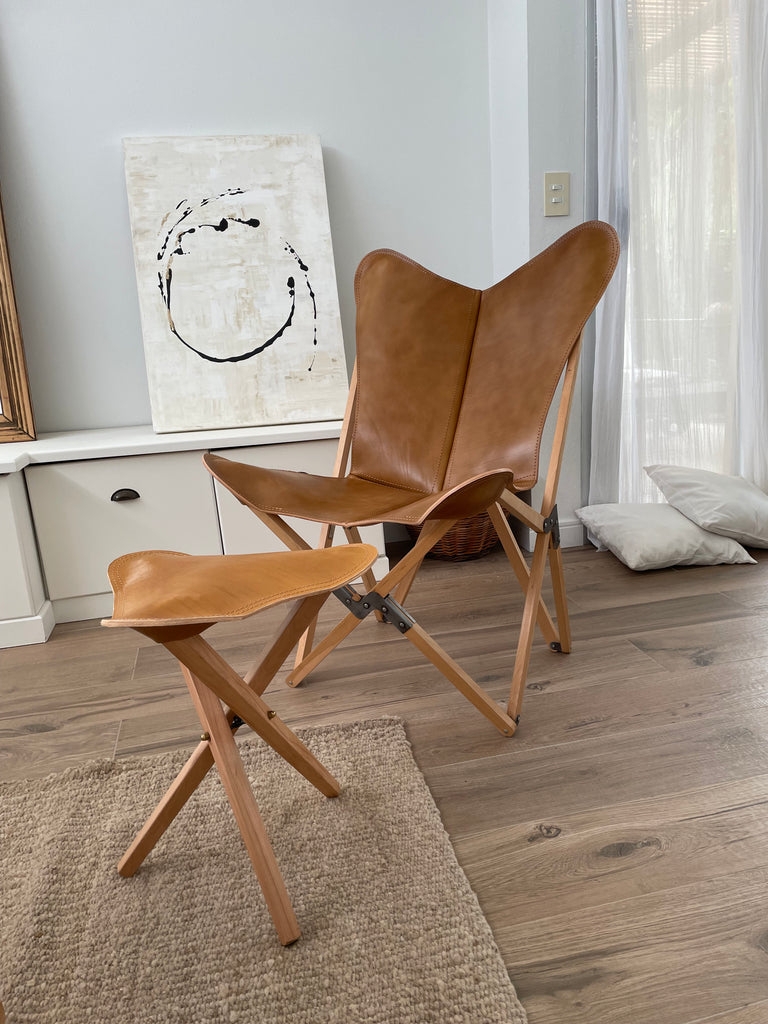 Folding Sling Chair with Butterfly Seat and Warm Tan Cover
