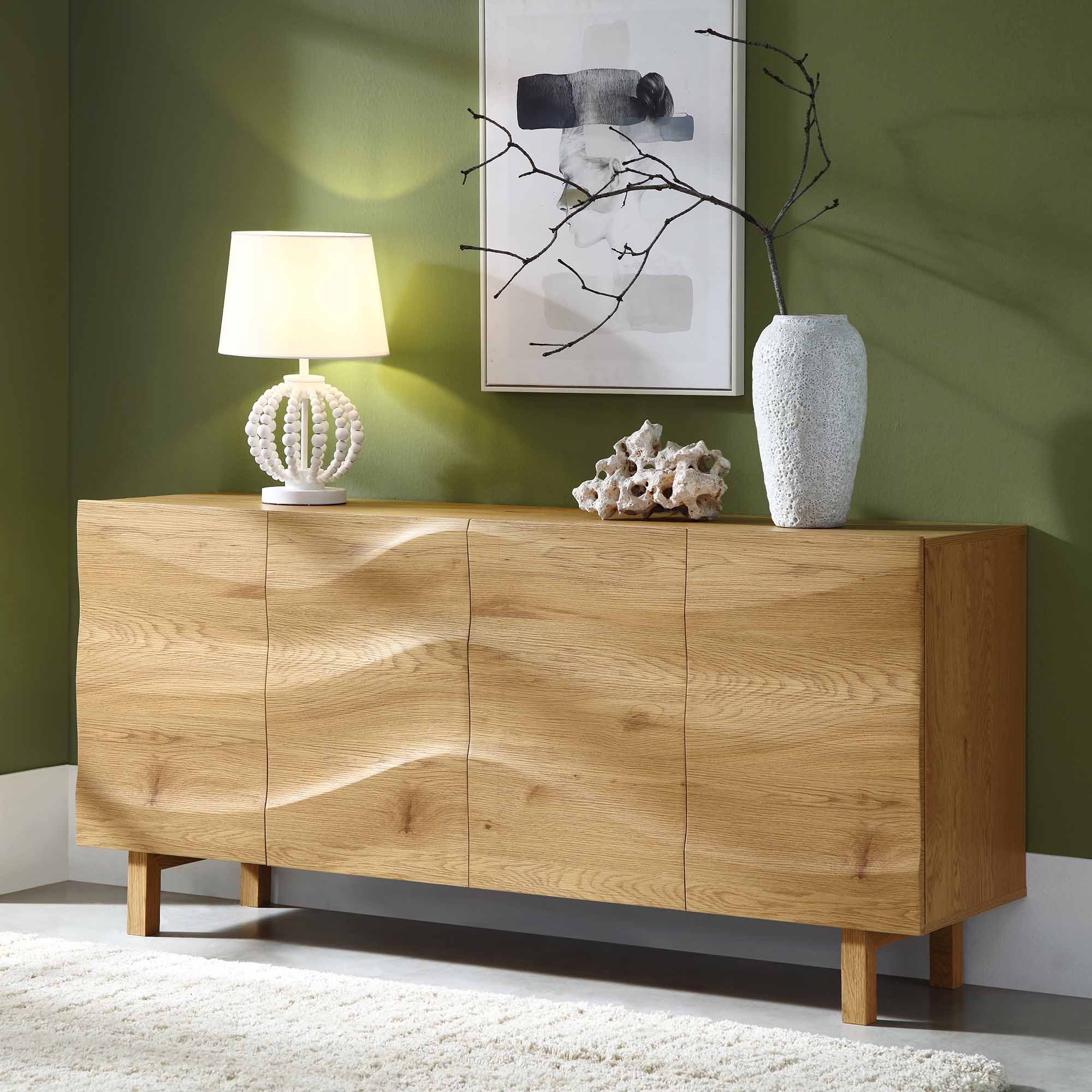 Four Door Sideboard with Sculpted Wave Textured Front