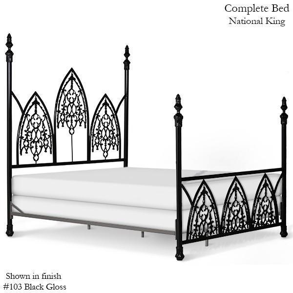 Four Post Bed Gothic Tracery Black Gloss Silhouette