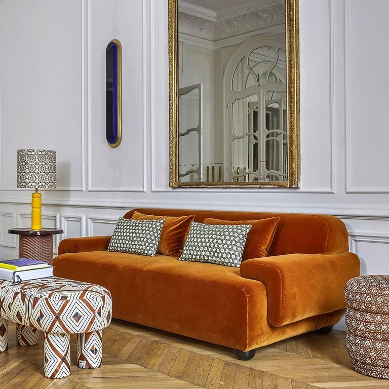 Four Seater Sofa: Curved Four Seater Chenille Velvet Design