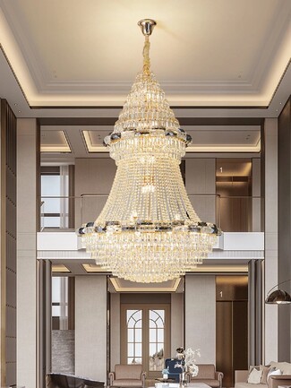 Foyer Chandelier Cascading Crystal Strings Luxury High Ceiling Light