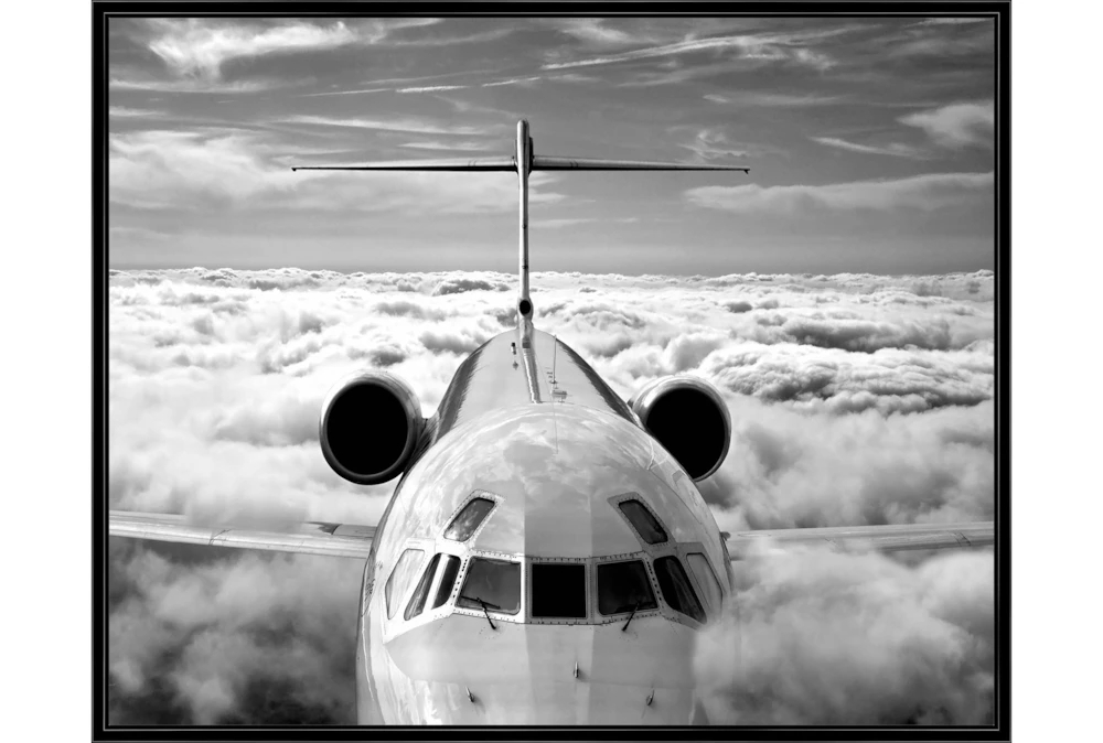 Framed Art Grayscale T-Tail Jet Black And White Aviation Art