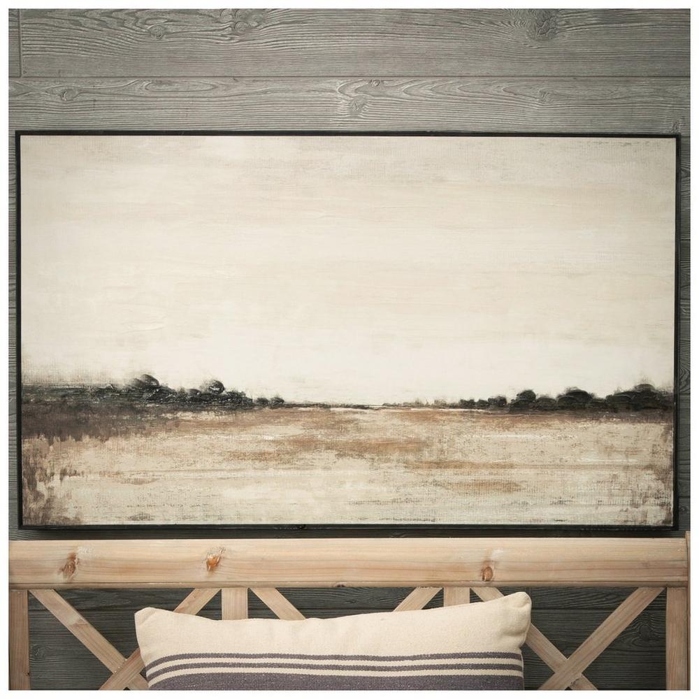 Framed Canvas Art Abstract Horizon Neutral Abstract Landscape Art