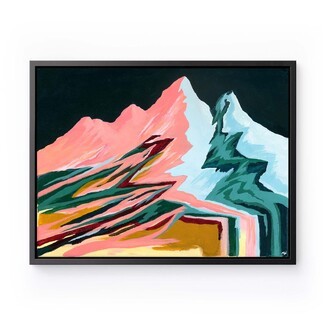 Framed Canvas Art: Jagged Geometric Peaks Retro Mountain Art
