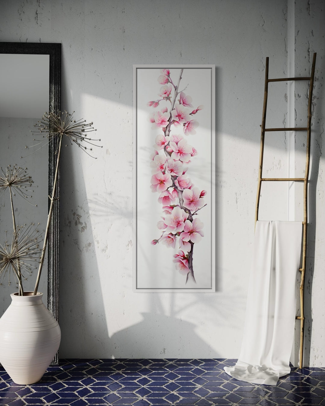 Framed Canvas Art Vertical Cherry Blossom Sakura Floral Print