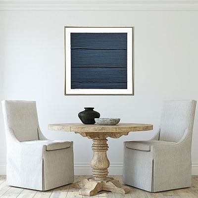 Framed Wall Art with Midnight Textured Linear Waves
