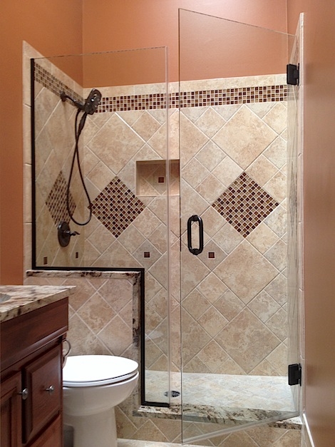 Frameless Shower notched glass panel and Euro glass shower