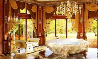 Freestanding Bathtub Crystal Style Panoramic Forest View