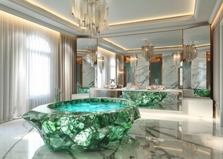 Freestanding Bathtub Emerald Green Crystal Faceted Stone Design