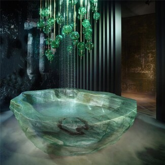 Freestanding Bathtub Faceted Emerald Stone Rain Shower Set
