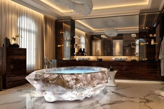 Freestanding Bathtub Faceted Stone Rock Crystal Soak Tub