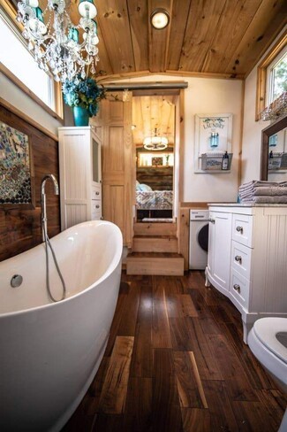 Freestanding Bathtub: Integrated Laundry Luxury Tiny House Bathroom