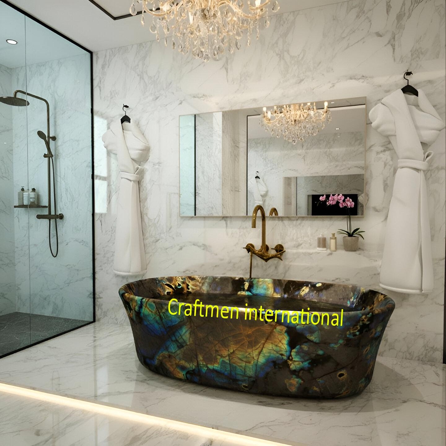 Freestanding Bathtub Iridescent Labradorescence Stone Finish