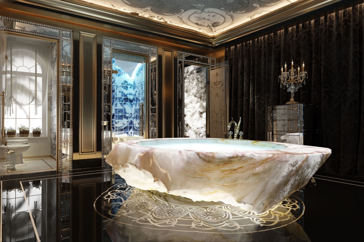 Freestanding Bathtub Translucent Stone Tub Floor Inlay