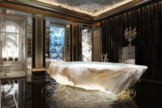 Freestanding Bathtub Translucent Stone Tub Floor Inlay