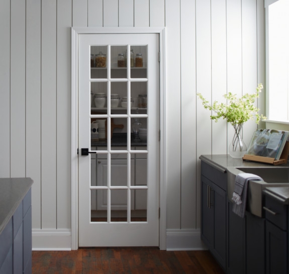 French Door 15-Lite White Glass Farmhouse Pantry Design