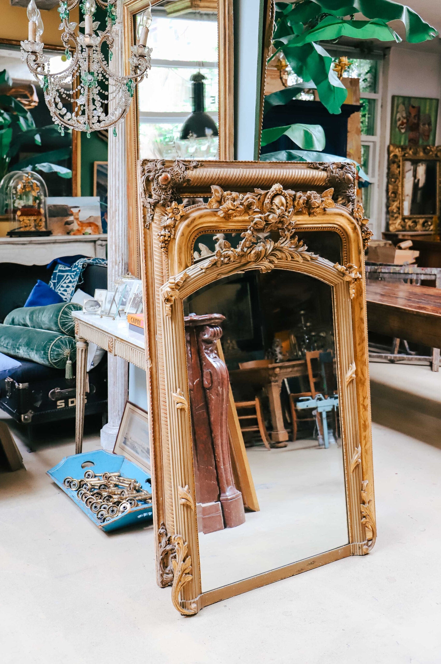 French Mirror Fluted Side Columns Louis XVI Gilded Wall Decor