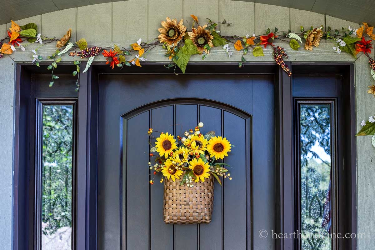Front Door Decor for Arched Door Frame With Sunflower Basket