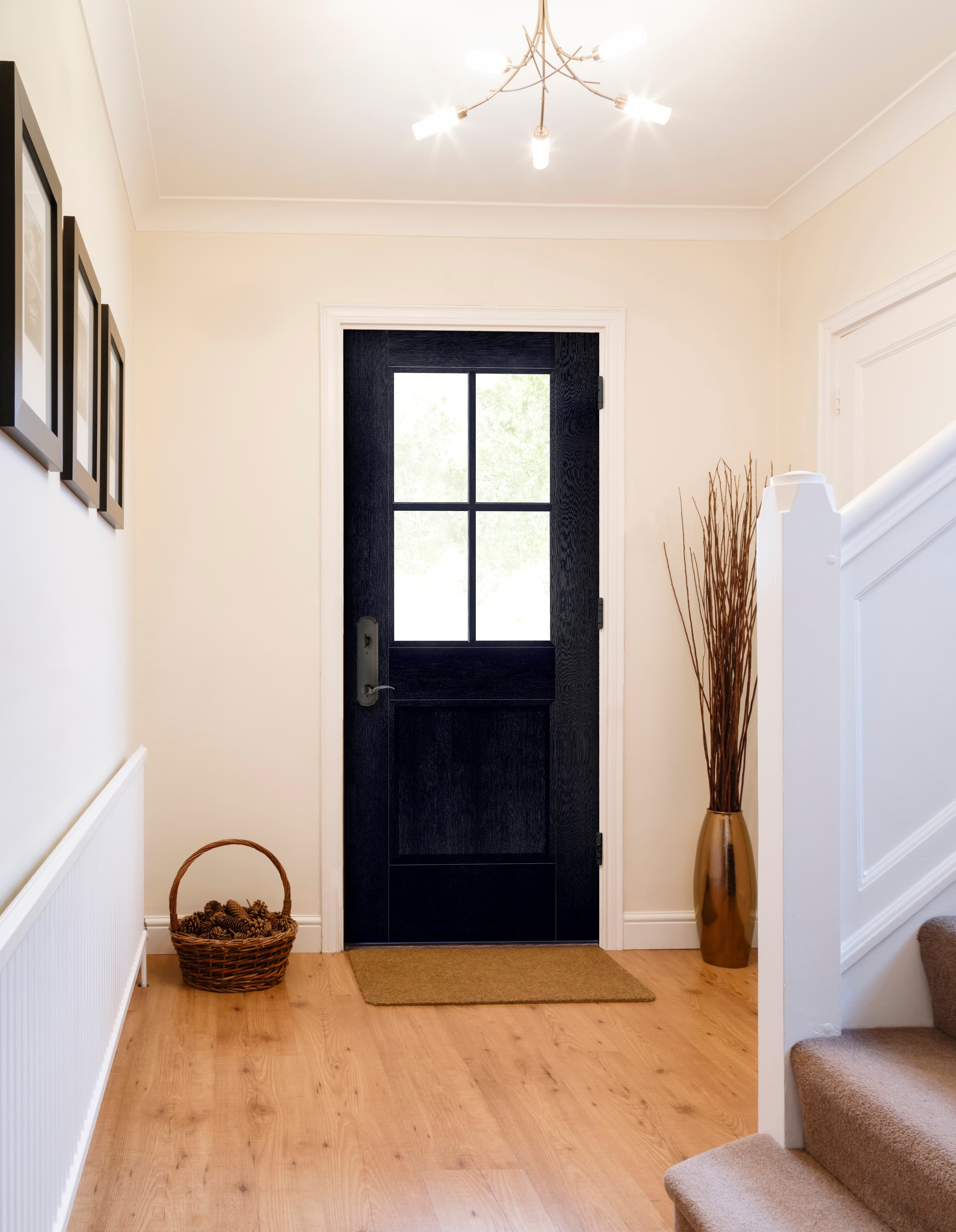 Front Entry Door Craftsman Inspired Four Lite Black