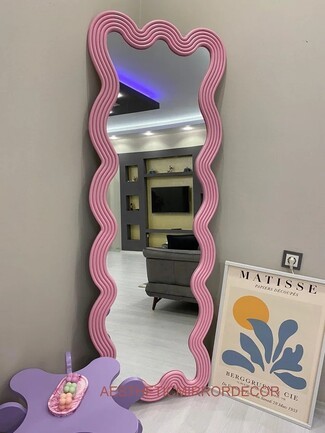 Full Length Mirror: Pink Ridged Texture Wavy Floor Decor