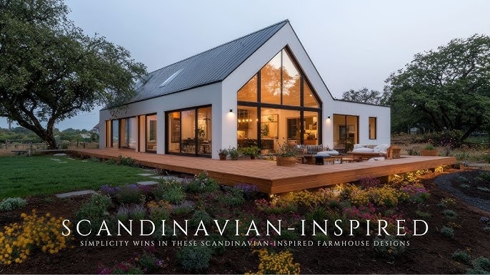 Gabled Farmhouse with Glass Gables: Scandinavian farmhouse exterior.