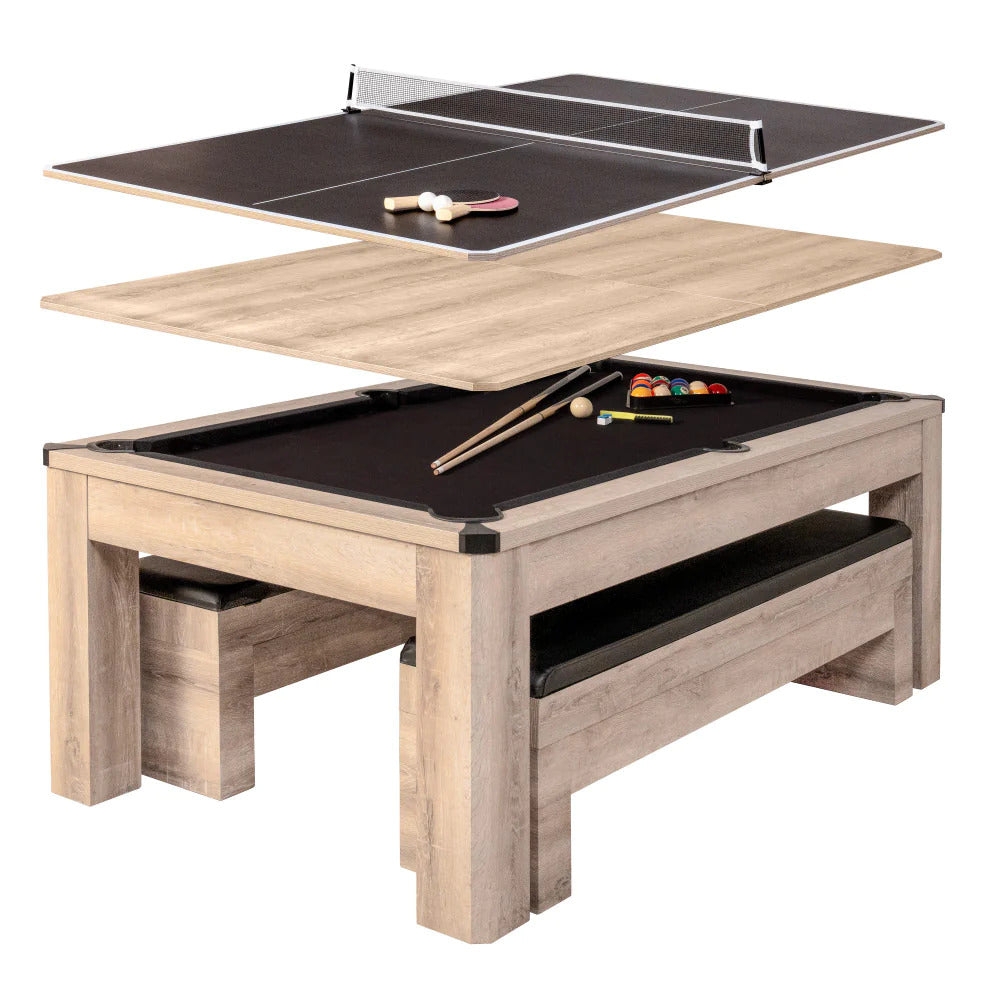 Game Table Nested Bench Seating 3-in-1 Dining Pool Table Set