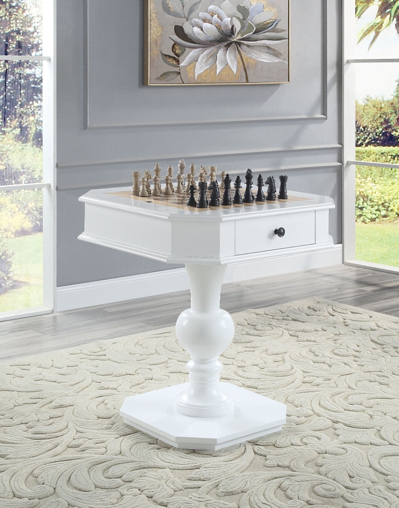Game Table Octagonal Shape with White Pedestal Chess Design