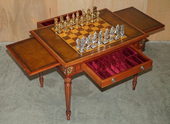 Game Table Pull Out Leaves and Neoclassical Chessboard Style