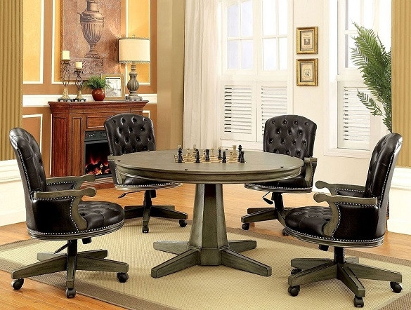 Game Table Set Button Tufted Chairs for a Library Den