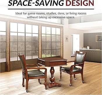 Game Table Set Chair Casters and Mahogany Game Room Furniture