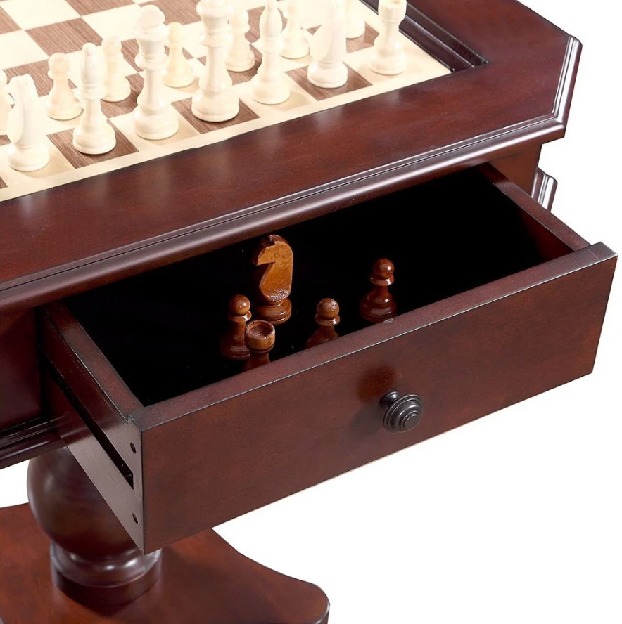 Game Table with Mahogany Finish and Integrated Chessboard