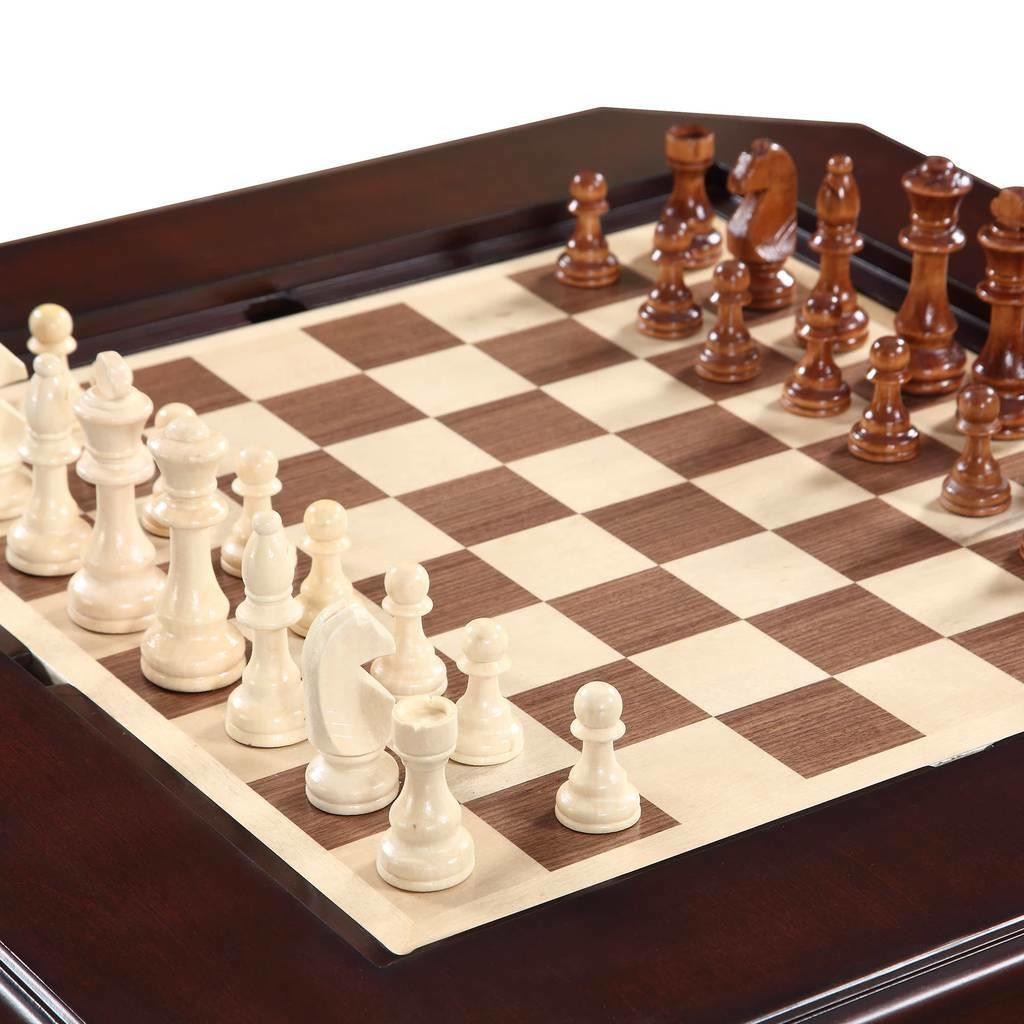 Game Table with Staunton Chess Set and Mahogany Finish