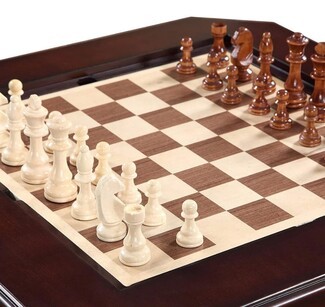 Game Table with Staunton Style Pieces and Inlaid Wood Chessboard