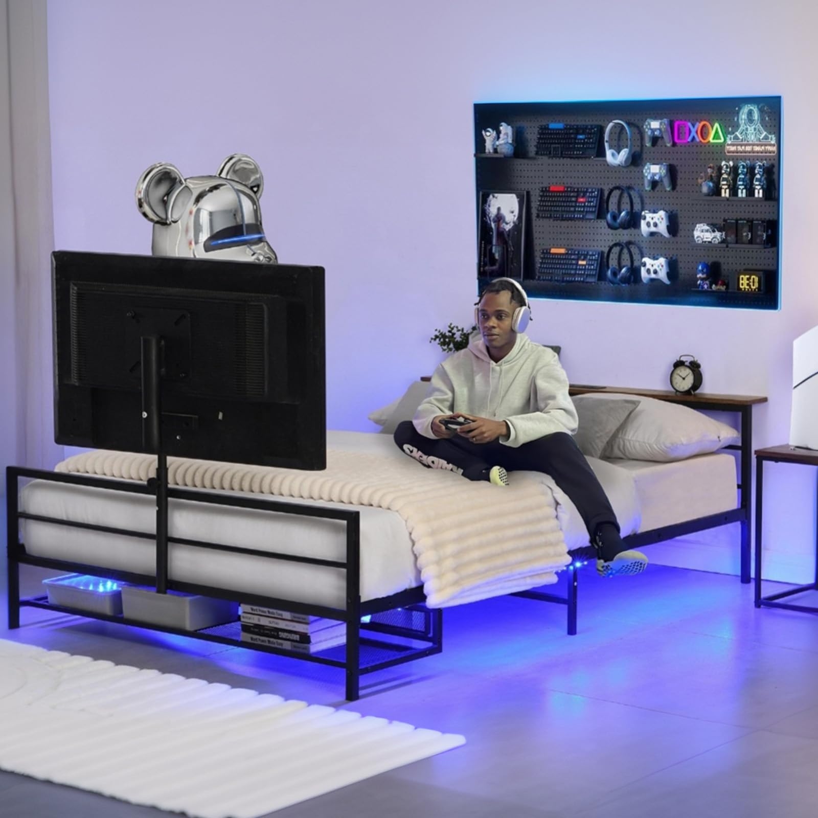 Gaming Bed With LED Underglow and Full Size Gaming Bed