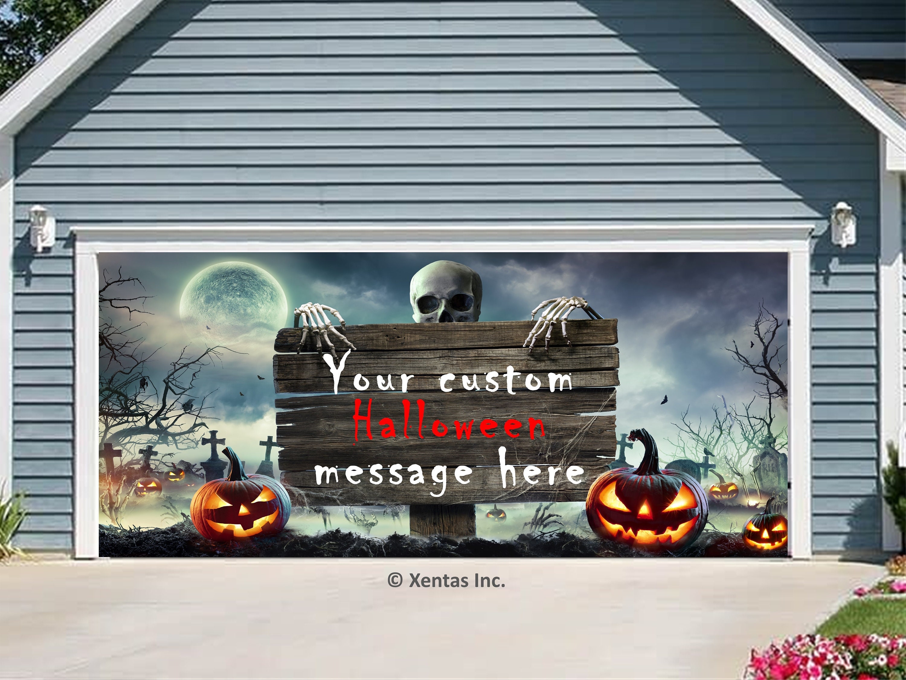 Garage Door Banner Spooky Graveyard Personalized Halloween Mural