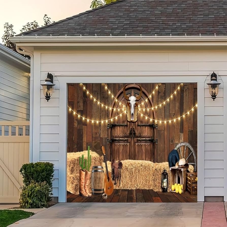 Garage Door Banner Wild West Theme Barn Door Illusion Saloon Backdrop