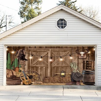 Garage Door Banner with Photorealistic Western Scene Rodeo Backdrop