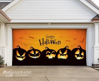 Garage Door Cover Halloween Pumpkin Silhouettes Sunset Orange Mural