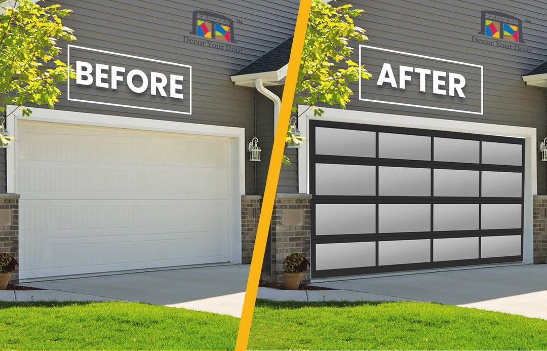 Garage Door Cover Modern Grid Pattern Clear Anodized Finish Wrap