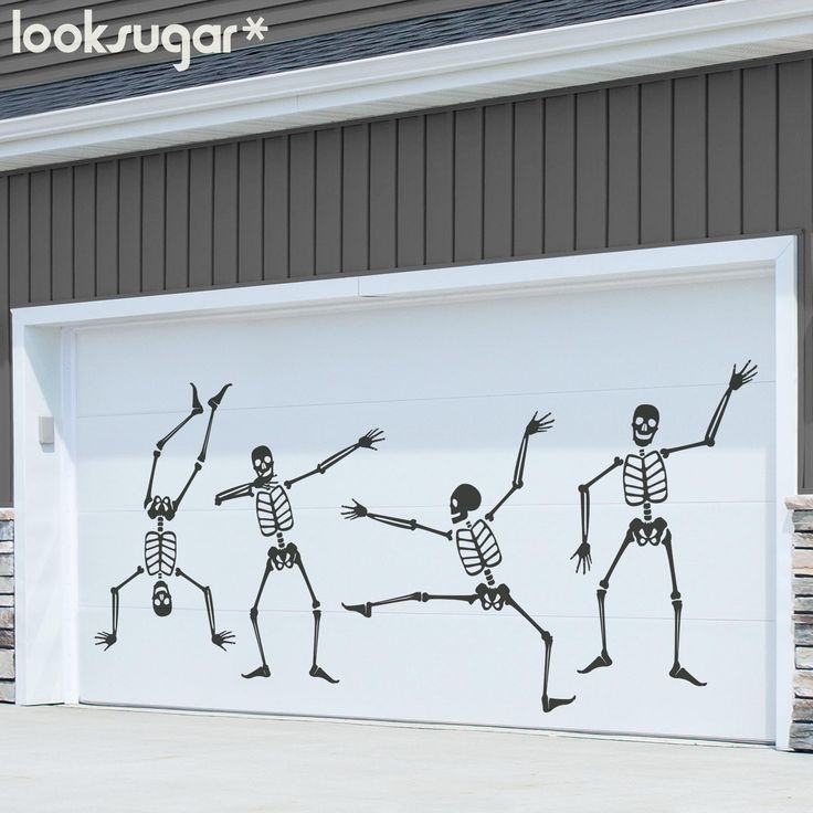 Garage Door Decals Matte Black Silhouette Dancing Skeleton Stickers