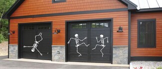 Garage Door Modern Warm Cedar Siding Dancing Skeleton Decals