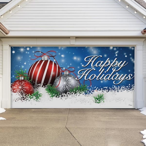 Garage Door Mural Double Garage Fit Happy Holidays Script Typography